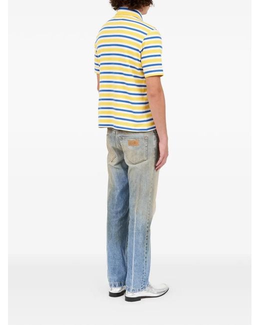 MM6 by Maison Margiela Yellow Striped Short-Sleeve Polo Shirt for men