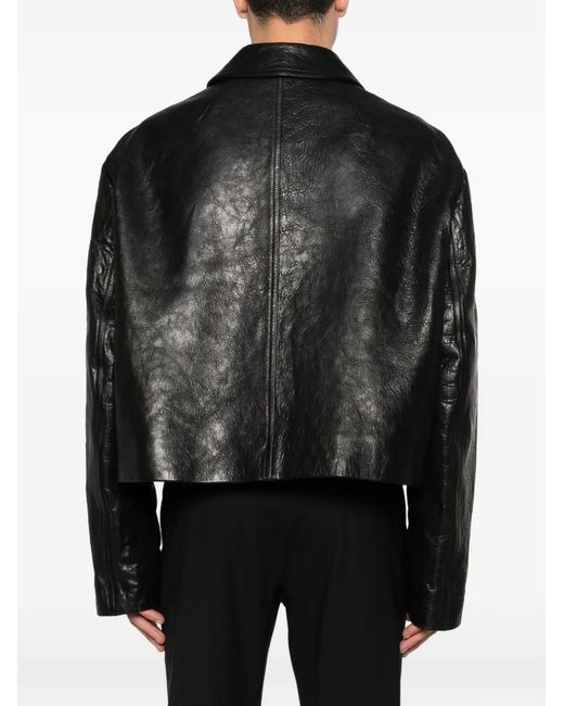 Rick Owens Black Textured-Leather Biker Jacket for men