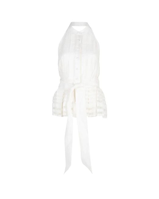 CHRISTY LYNN White Nash Ladder-Stitch Peplum Blouse