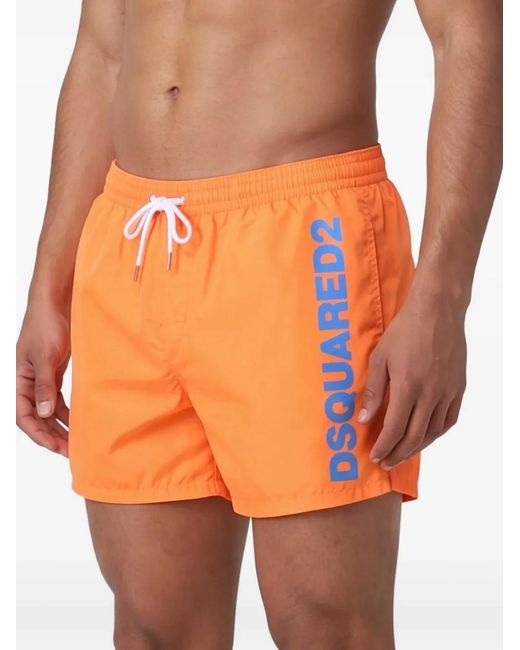 DSquared² Orange Logo Drawstring Swim Shorts for men