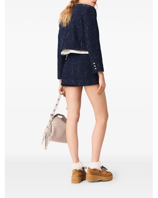 Maje Blue Short Jacket With Patch Pockets