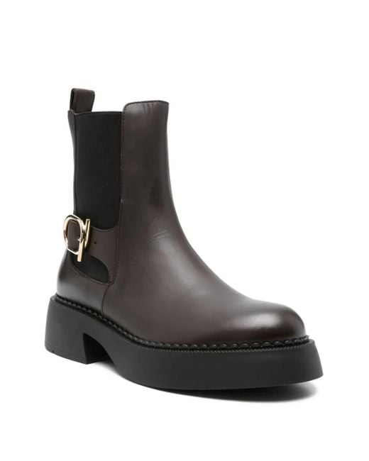 Ferragamo Black 40Mm Buckle-Detail Boots