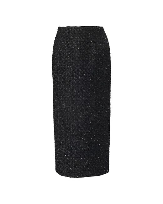 Carolina Herrera Black Lurex Tweed Midi Skirt