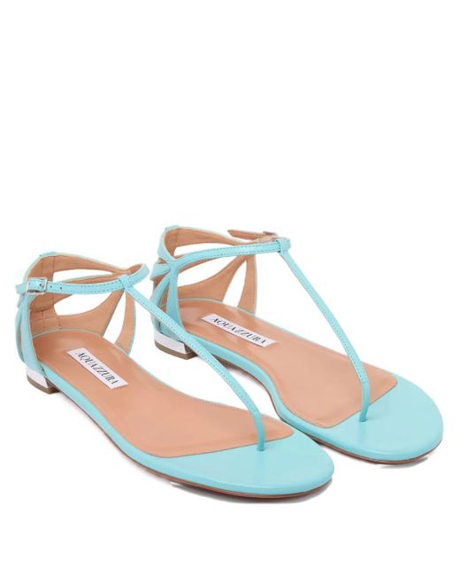 Aquazzura Blue Leather Flat Sandals
