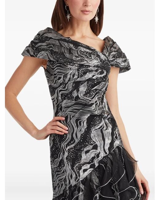 Tadashi Shoji Black Ruffled Metallic-Effect Maxi Dress