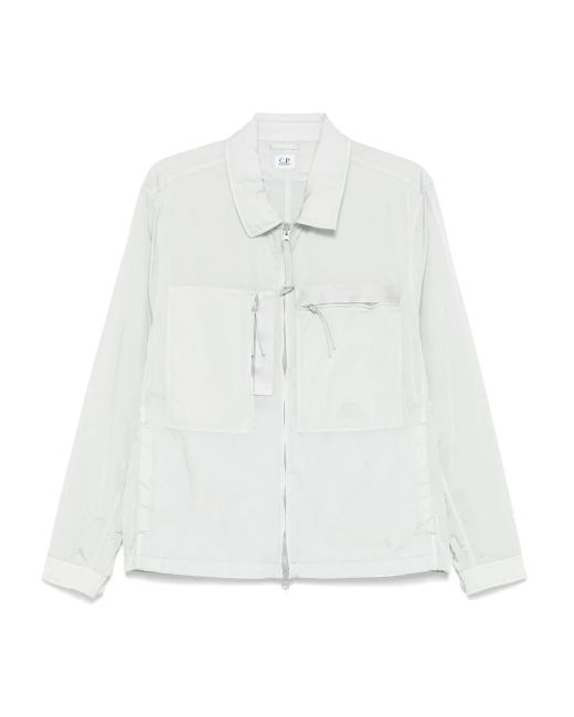 C P Company White Zip-Up Bomber Jacket for men