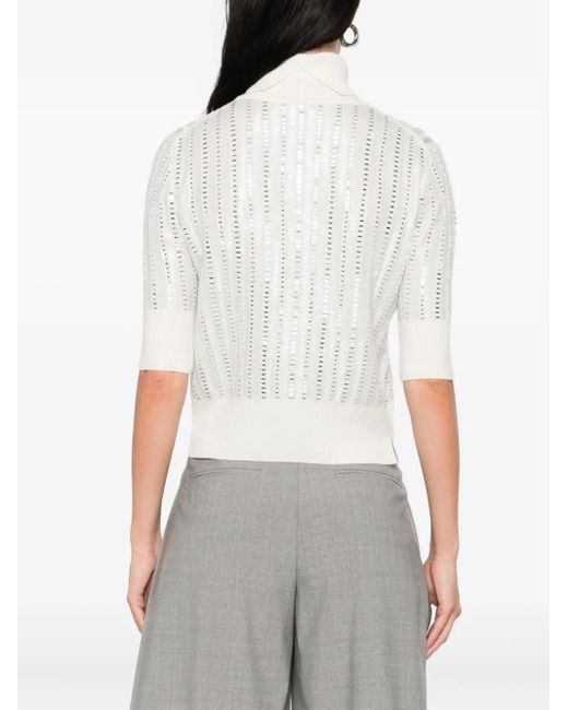 Ermanno Scervino White Embellished Turtleneck Top