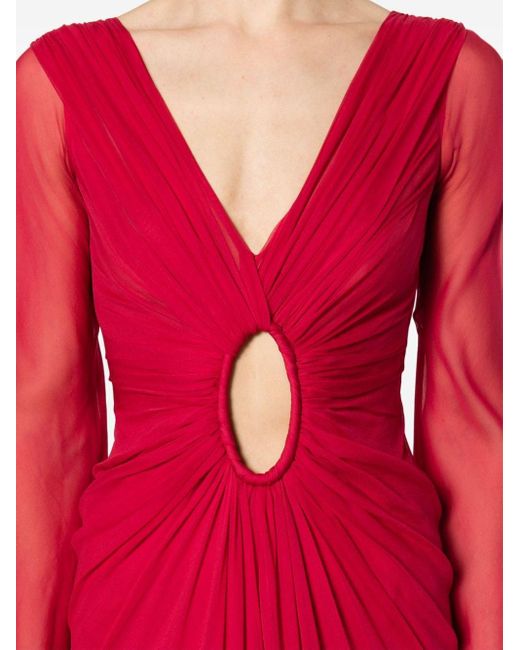 Alberta Ferretti Red Cut Out-detail Silk Dress