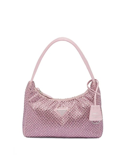 Mini Sac Re-Edition À Ornements En Cristal Prada en coloris Pink