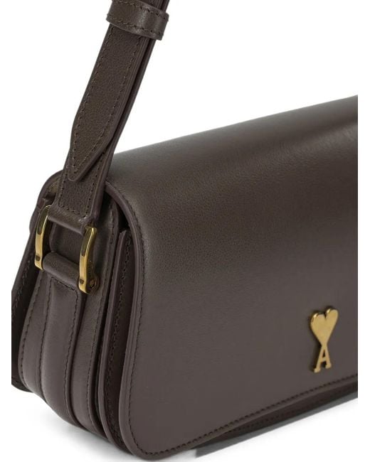 AMI Brown Cowhide Leather Paris Paris Shoulder Bag