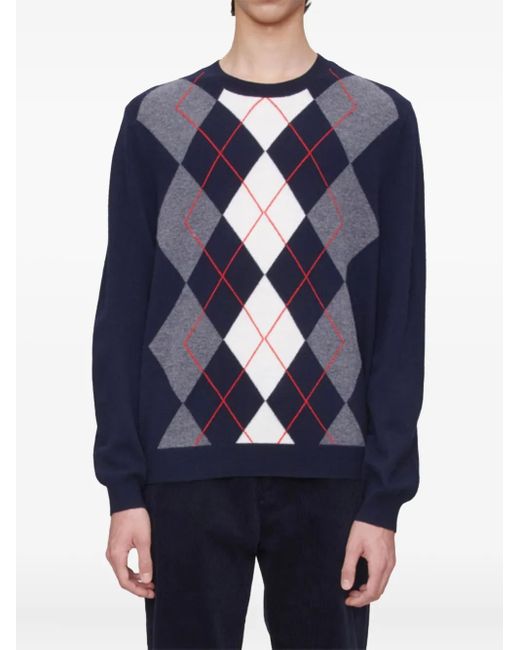 A.P.C. Blue Argyle-Pattern Sweater for men