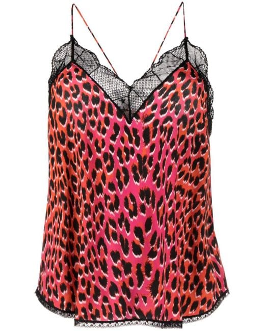 Zadig & Voltaire Red Christy Leopard-print Silk Tank Top