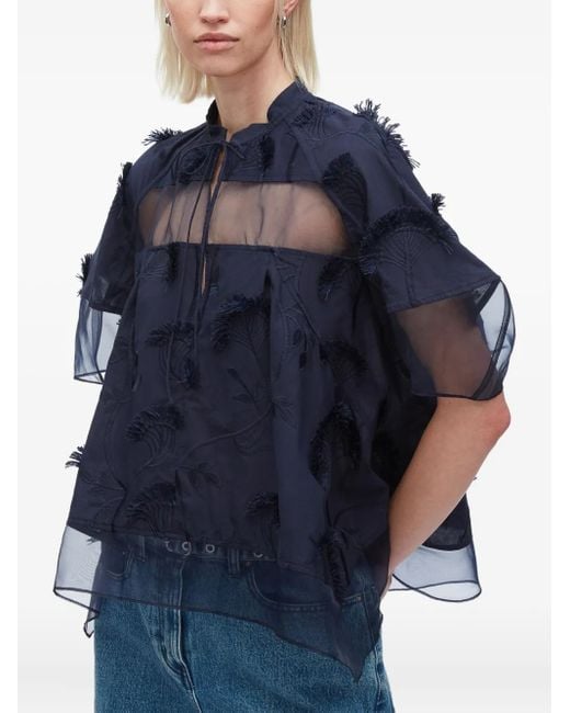 3.1 Phillip Lim Blue Embroidered Ruffled Blouse