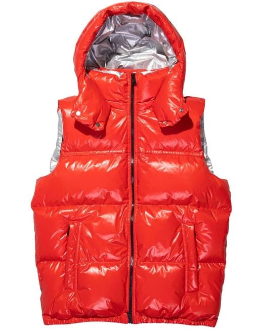 Purple Brand Red Logo-Print Hooded Padded Gilet for men