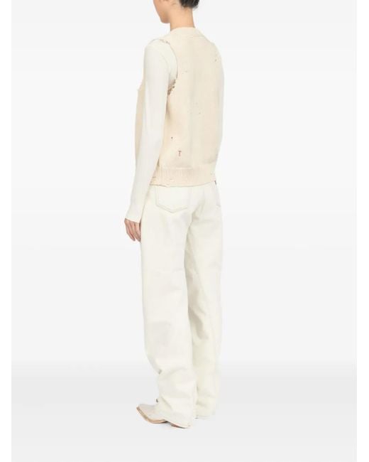 MM6 by Maison Margiela Natural Vest With A Lived-In Effect And Logo