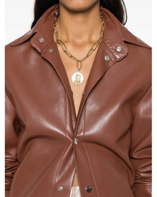 Nanushka Brown Faux-Leather Shirt Jacket