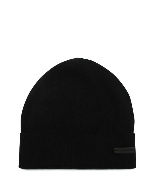 Saint Laurent Black Ribbed Wool Beanie