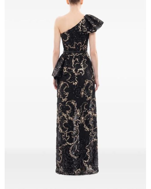 Saiid Kobeisy Black Ruffled Sequin-Embroidered Maxi Dress