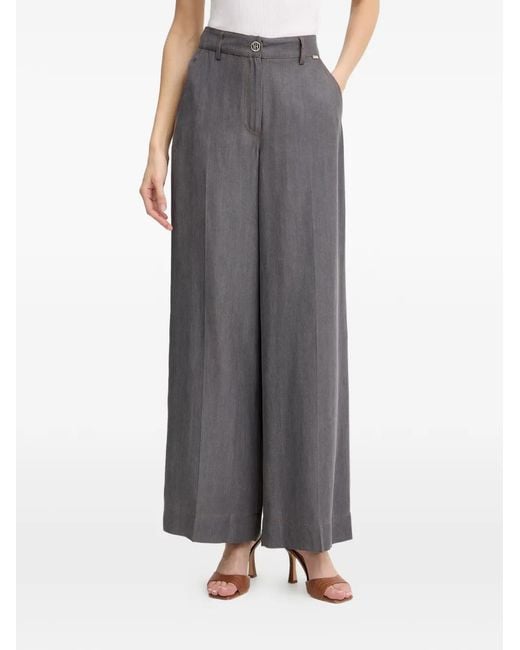 Fracomina Gray Contrast-Stitch Wide-Leg Palazzo Pants