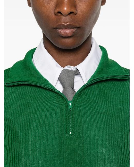 Frankie Shop Green Sade Ribbed-Knit Half-Zip Sweater