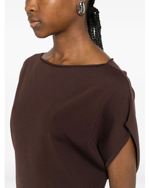Alpha Studio Brown Boat-Neck Midi Dress