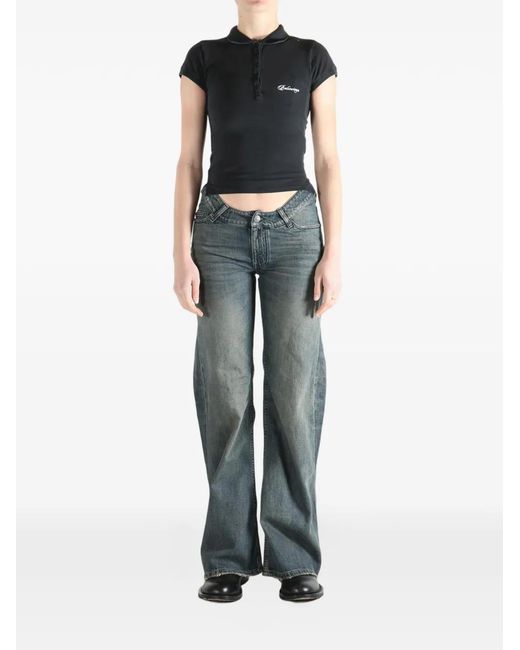 Balenciaga Black Buttoned Polo Top