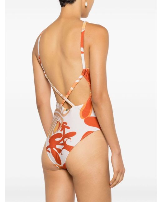 Adriana Degreas Orange Swirl-print Open-back Swimsuit