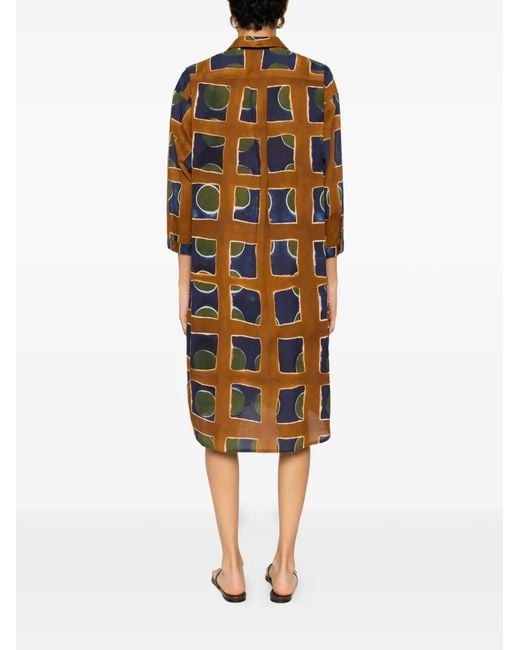 Yavi Brown Tiara Geometric-Pattern Midi Dress