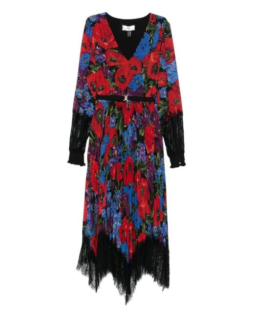 Nissa フローラル レースドレス Red
