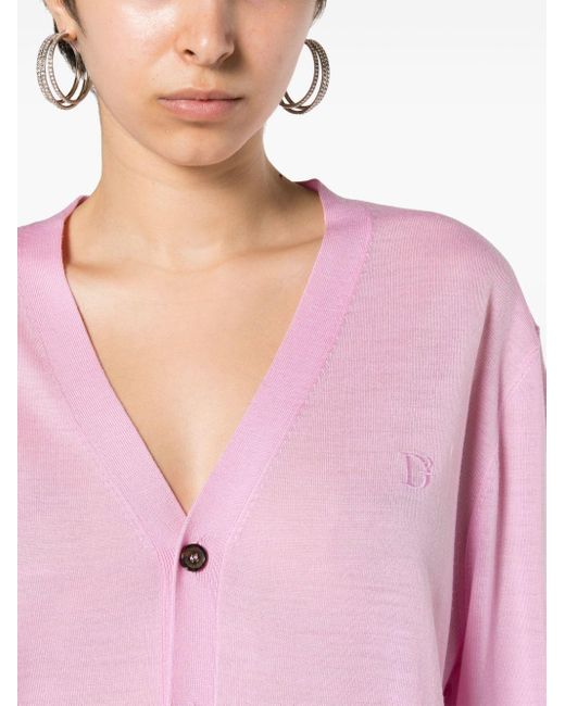 DSquared² Pink Embroidered-logo Virgin-wool Cardigan