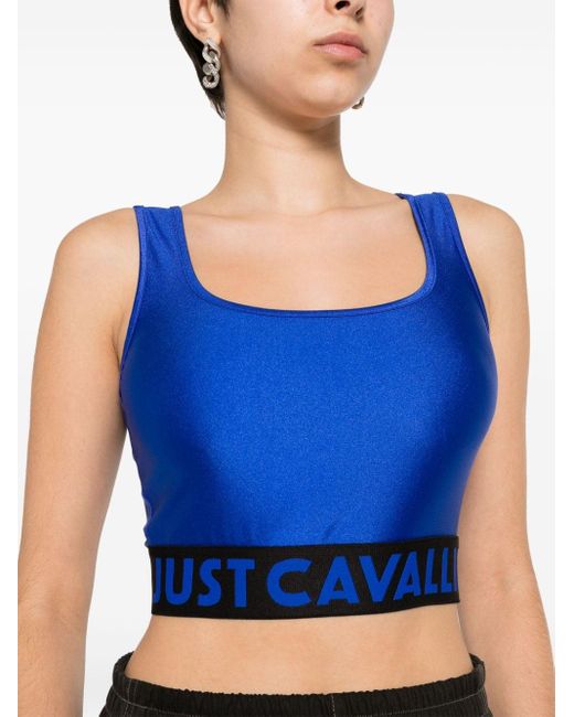 Just Cavalli Cropped Top Met Logoband in het Blue