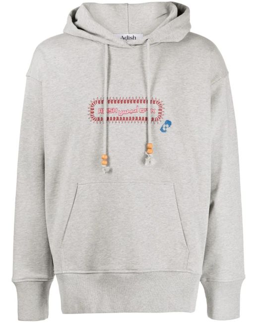 Adish Gray Alkhws Logo-Print Cotton Hoodie for men