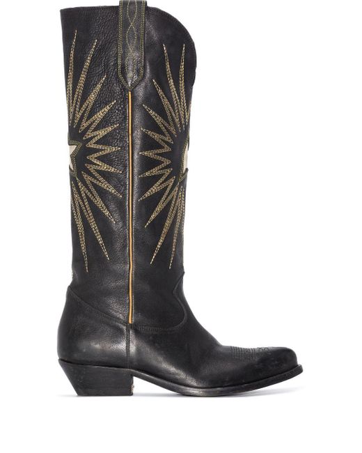 Golden Goose Deluxe Brand Black Wish Star Leather Western Boots