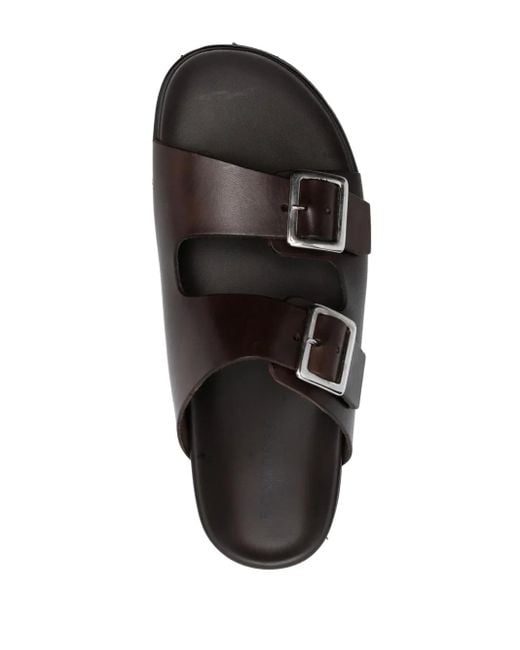 Scarosso Black Leather Buckle Sandals for men