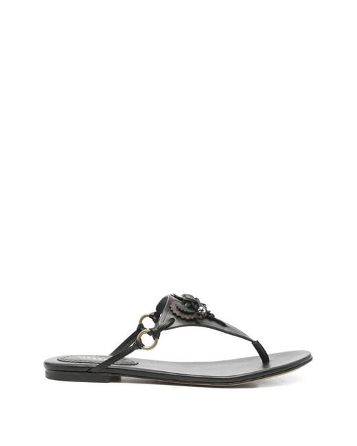 Isabel Marant Black Elato Leather Flowers-Detail Flat Sandals