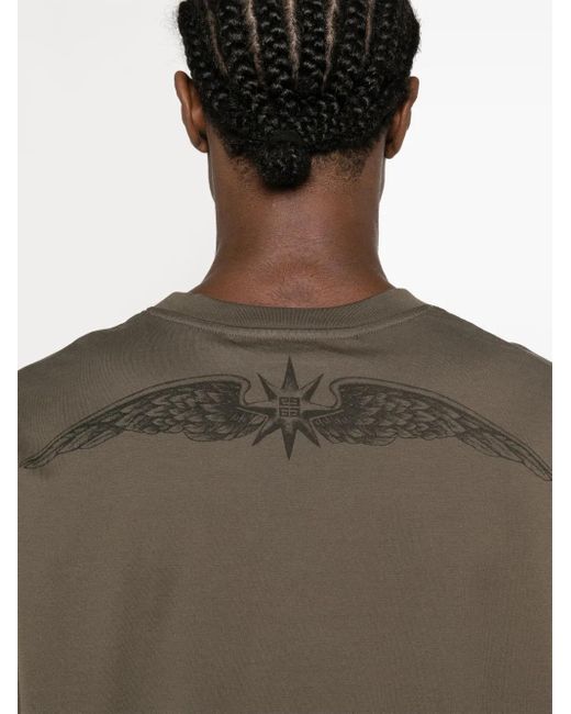Givenchy Green Wings-Print Cotton T-Shirt for men
