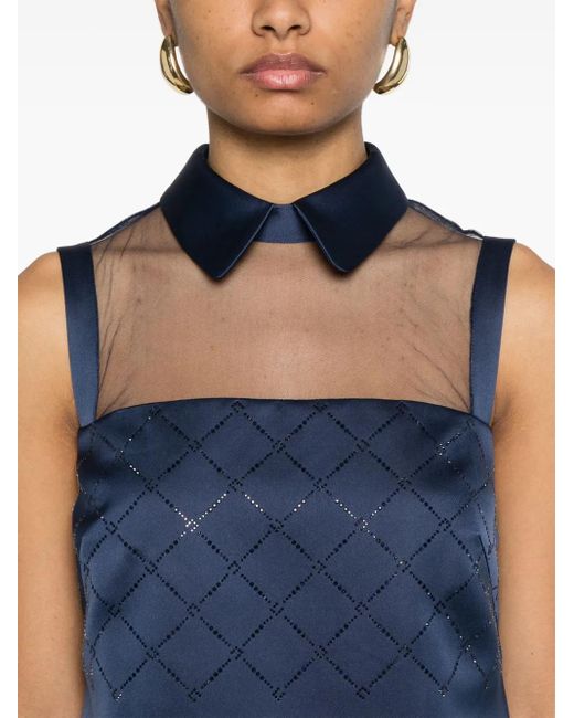 Elisabetta Franchi Blue Rhinestones Satin Mini Dress