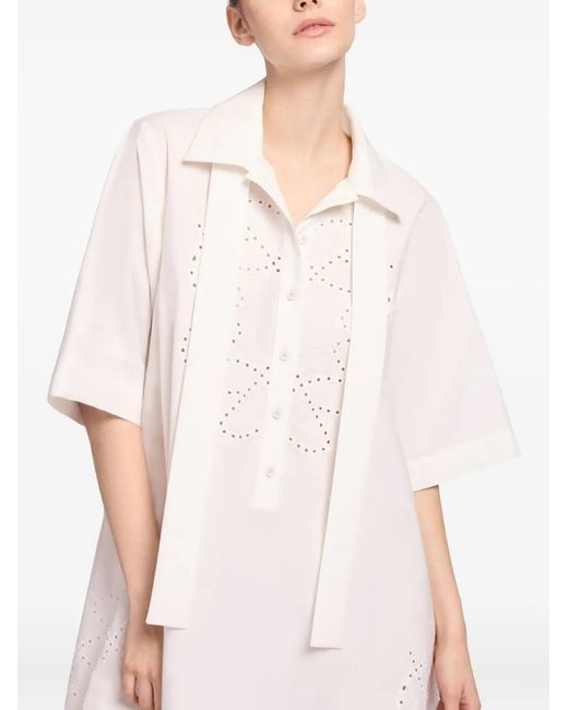Elie Saab White Monogram Embroidered Shirt Dress