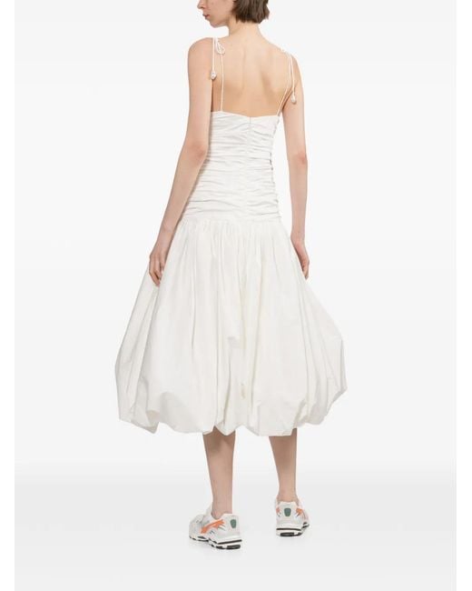 Self-Portrait White Ruched Cut-Out Midi Dress
