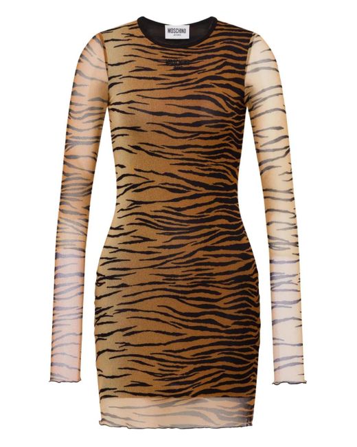 Moschino Brown Animal-Pattern Mini Dress