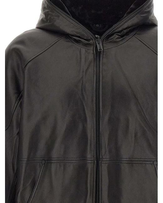 Moose Knuckles Gray Neo Leather Hooded Jacket for men