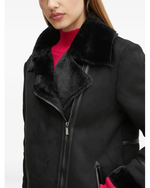 Morgan Black Faux-Fur Trim Coat