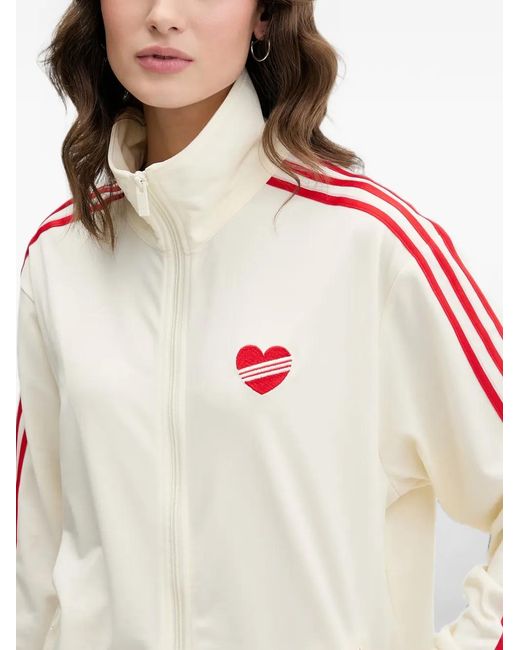 Adidas White Heart-Embroidered Side-Stripe Jacket