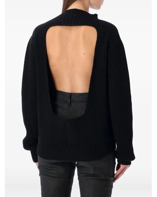 Rick Owens Black Ribbed Open-Back Sweater