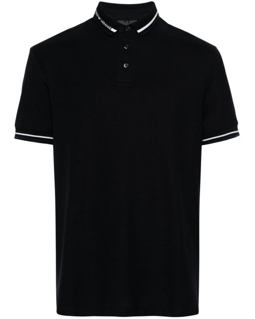 Polo en coton à bords contrastants Emporio Armani pour homme en coloris Black