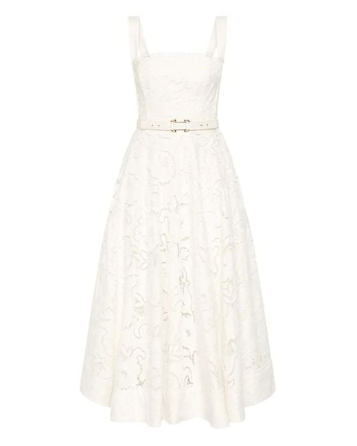 Rebecca Vallance White Ginger Floral Lace-Trimmed Midi Dress