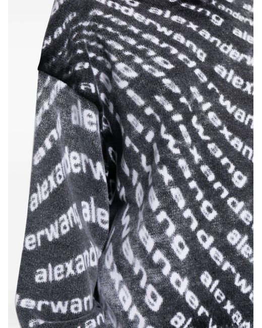 Alexander Wang Black Crewneck Pullover W/ Reverse Printed Logo Wave