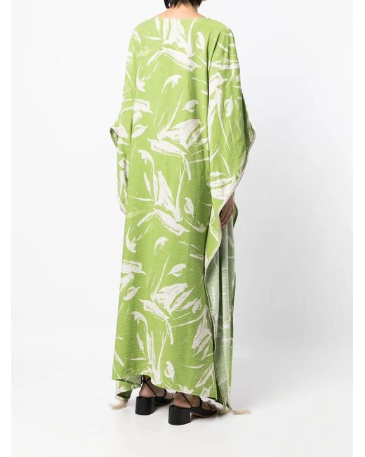Bambah Green Abstract-Pattern Print Kaftan Dress