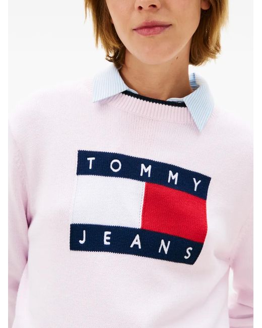 Tommy Hilfiger White Intarsia Flag Badge Tipped Relaxed Jumper