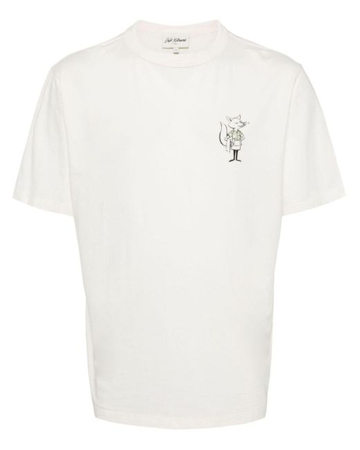 Café Kitsuné White Fox-print Cotton T-shirt for men